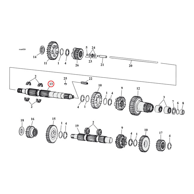 Andrews, 5-speed transmission mainshaft