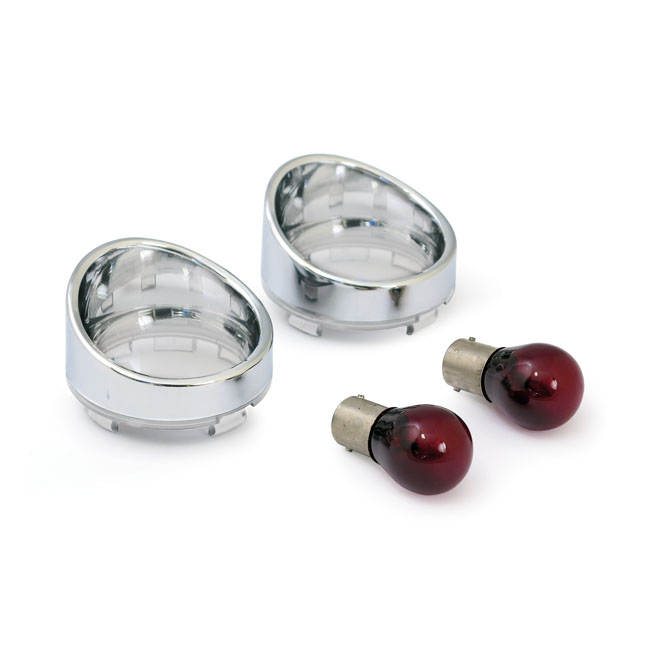 Turn signal lens set with visor. Clear lens, red bulb