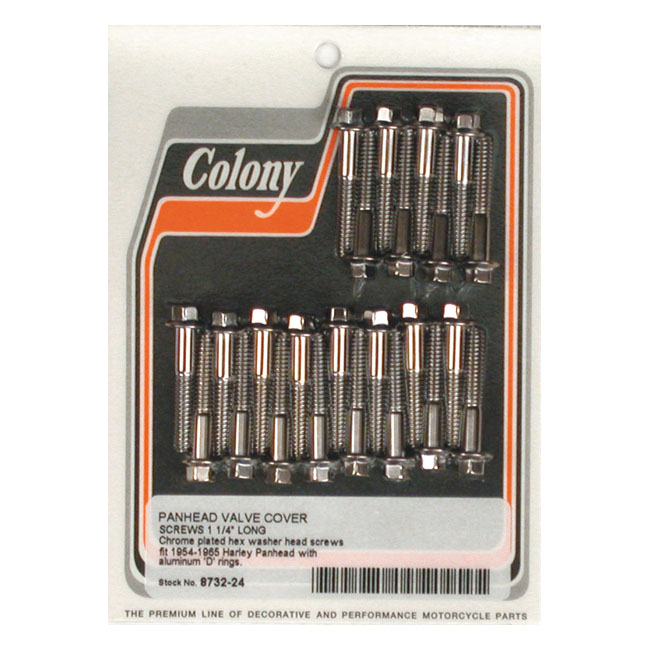 Colony, Panhead rocker cover screw kit. Chrome hex. Long