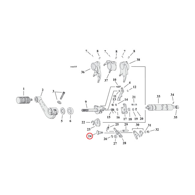 Screw, detent arm transmission