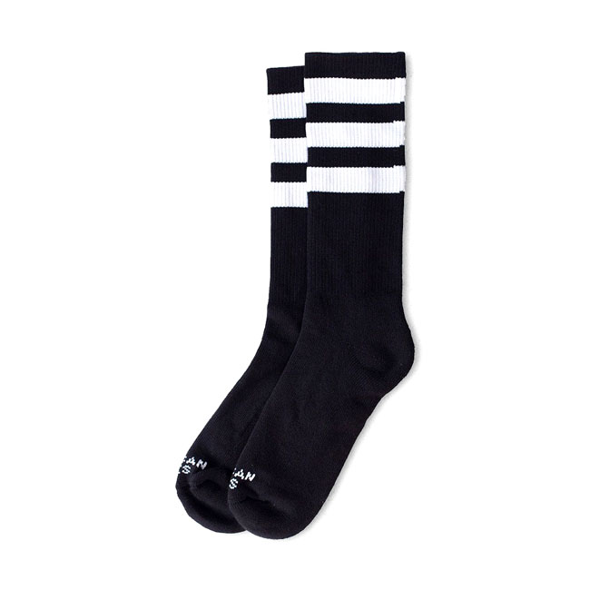 American Socks Mid high Back In Black II triple white stripe One size fits most; 20 cm