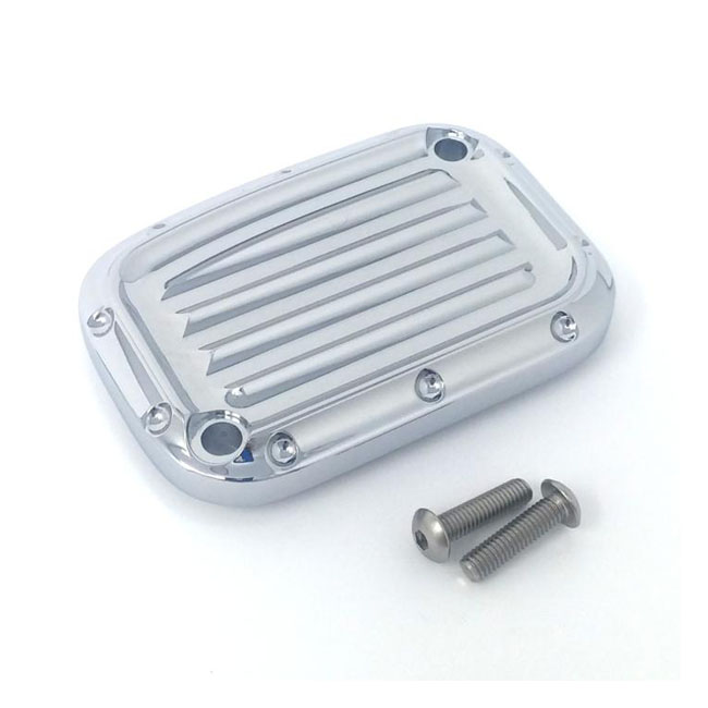 Covingtons handlebar master cylinder cover, chrome dimpled