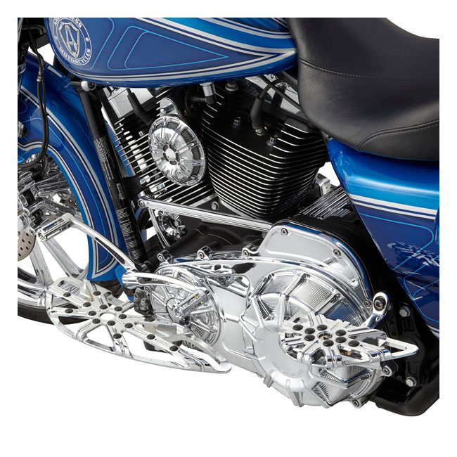 Arlen Ness, M8 Softail 10-Gauge rider floorboards. Chrome