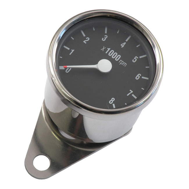 Mini tachometer, electronic. 8000 RPM. Chrome