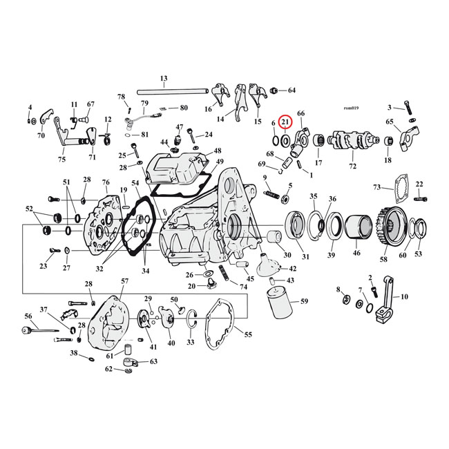 Thrust washer, shifter cam support. Set .017" to .039"