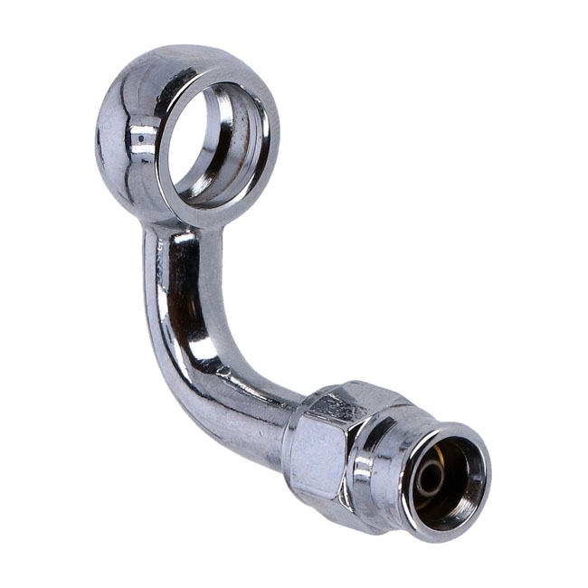 Goodridge, 7/16" (11mm) banjo fitting 90 degree bend. Chrome