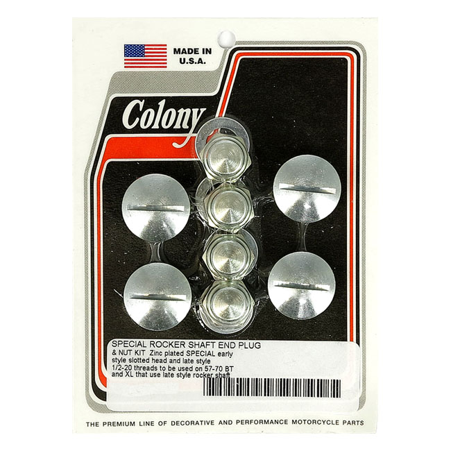 Colony, rocker shaft plug & nut kit. Slotted. Zinc