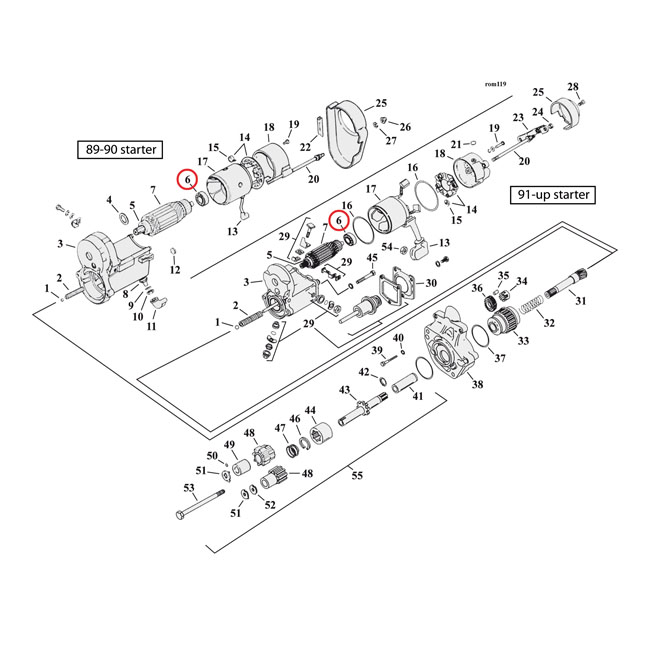 Ball bearing, starter motor commutator (outer) end