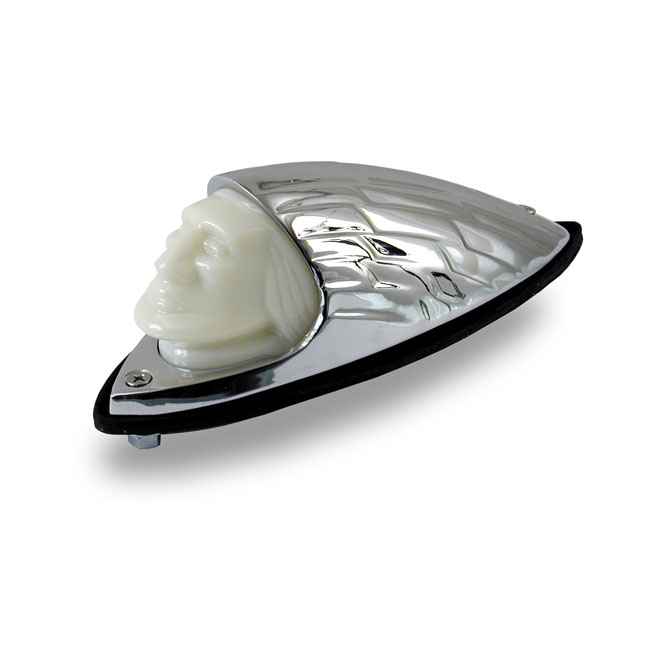 Indian head front fender light. Chrome, white lens