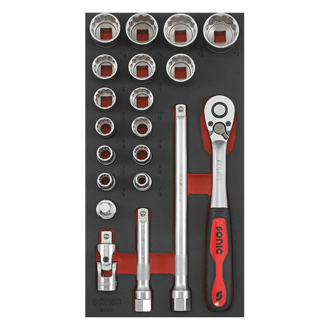 Sonic, 1/2" drive socket set. 20-piece. US/SAE sizes