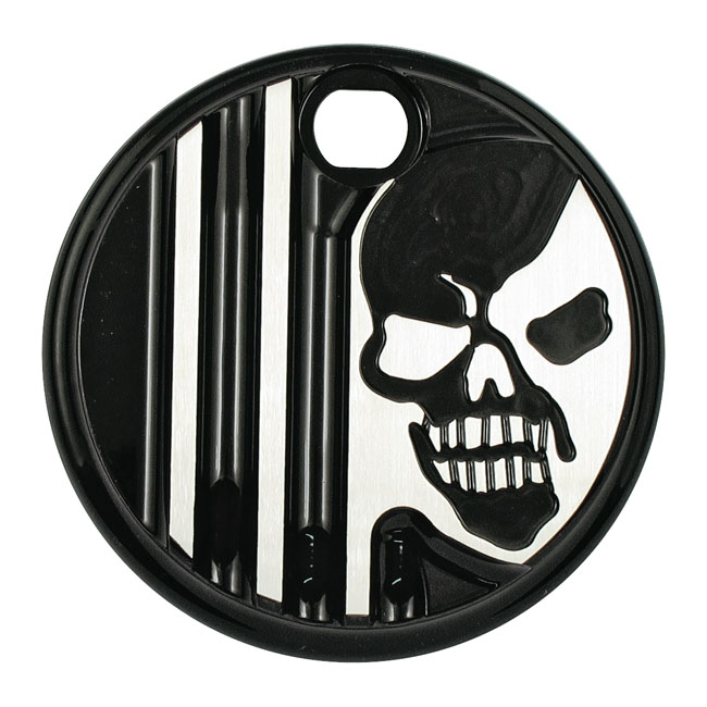 Covingtons, aluminum fuel tank door. Black. Skull