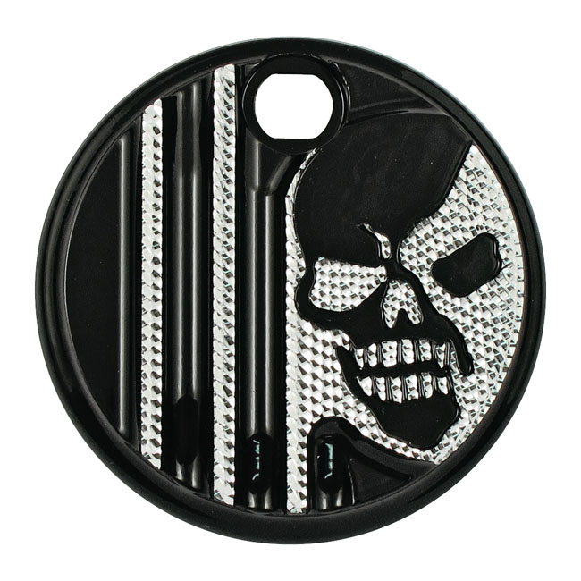 Covingtons, aluminum fuel tank door. Chrome. Skull. DEC