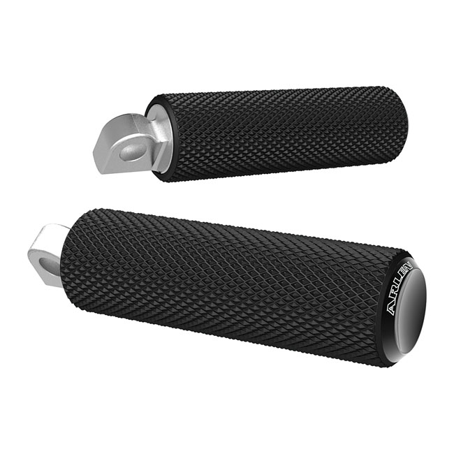 Arlen Ness,  Fusion foot pegs, Knurled. Black end caps