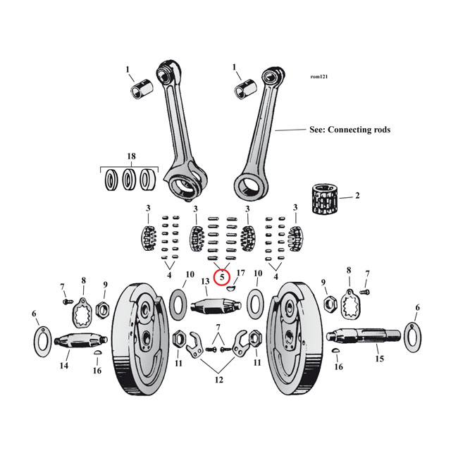 Pinion shaft (right side) & long conrod rollers, +.0004"