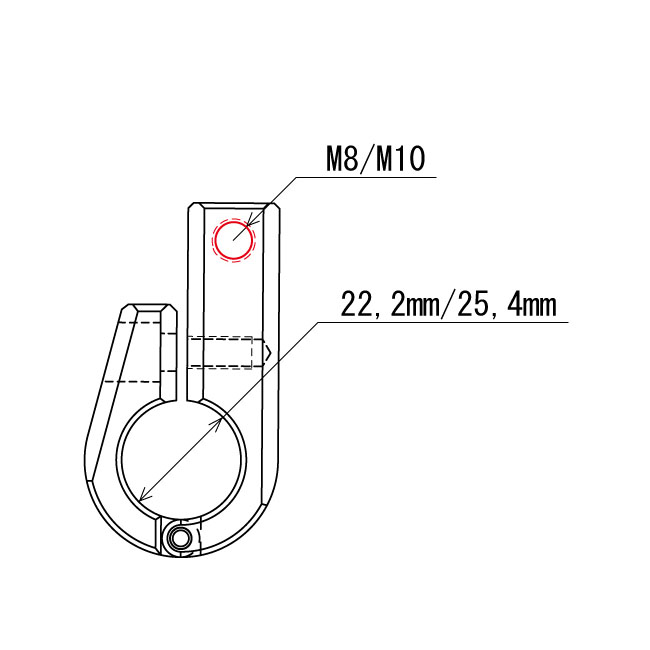 Daytona, universal bracket. Side-mount. 7/8" ID. M10 thread