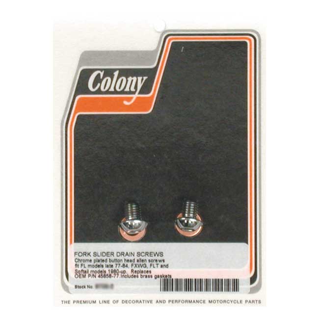 Colony, fork slider drain screws. Chrome Button head