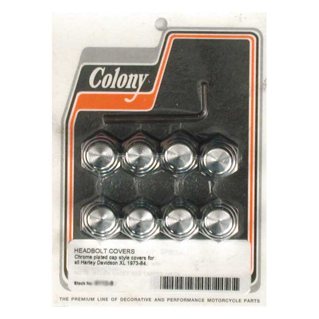 Colony, head bolt cover kit. Cap style, chrome