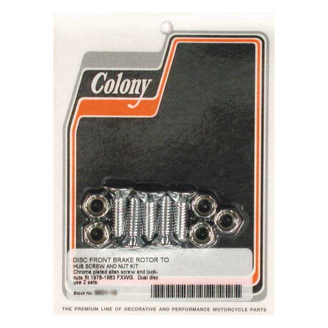 Colony, front brake rotor bolt & nut kit. Chrome