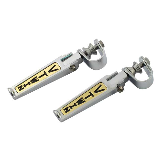 V-Twin foot peg set. clamp-on. Chrome/gold